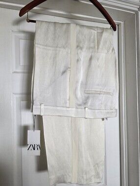 NWT Zara Off-White Satin-Blend Trousers XXL